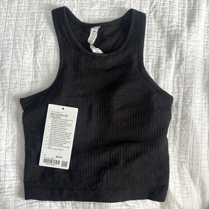 black lululemon ebb to street RB crop tank